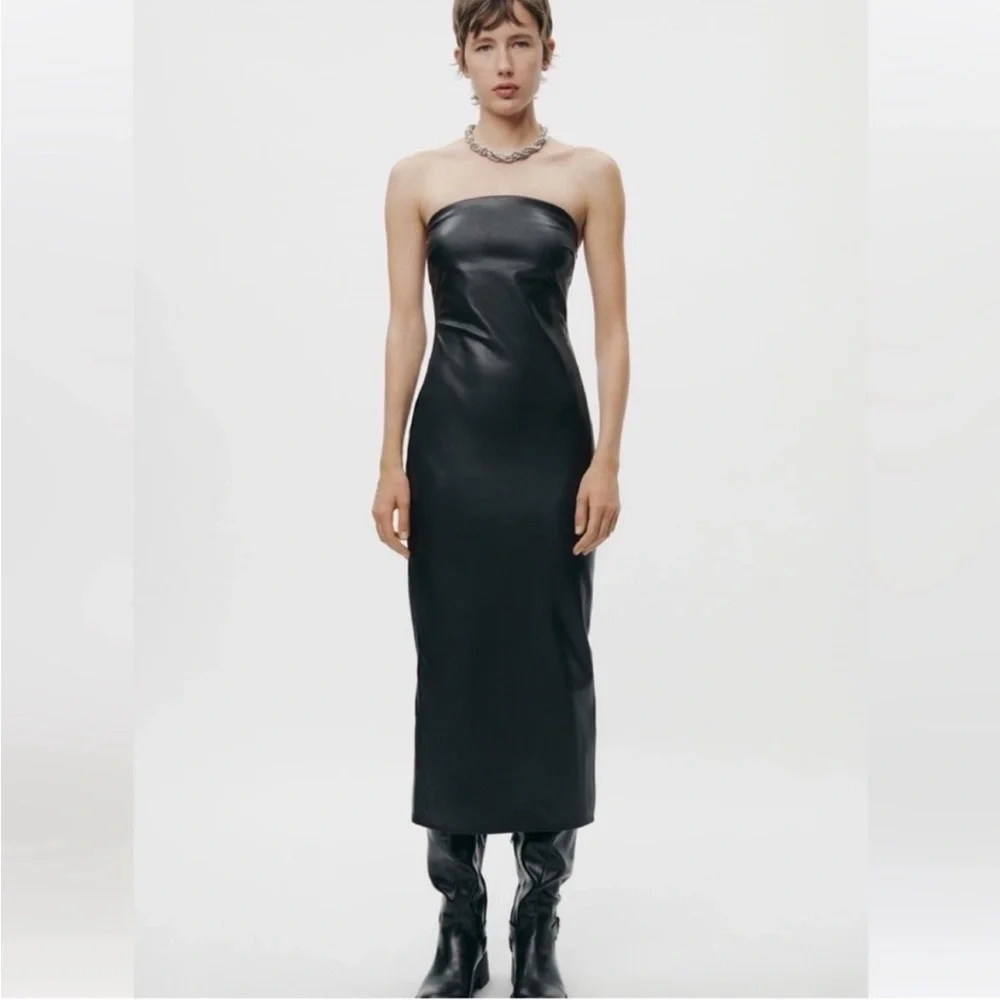 Zara faux leather midi dress - Picture 6 of 16